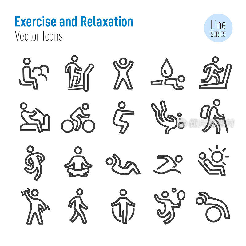 Exercise and Relaxation Icons - Vector Line Series